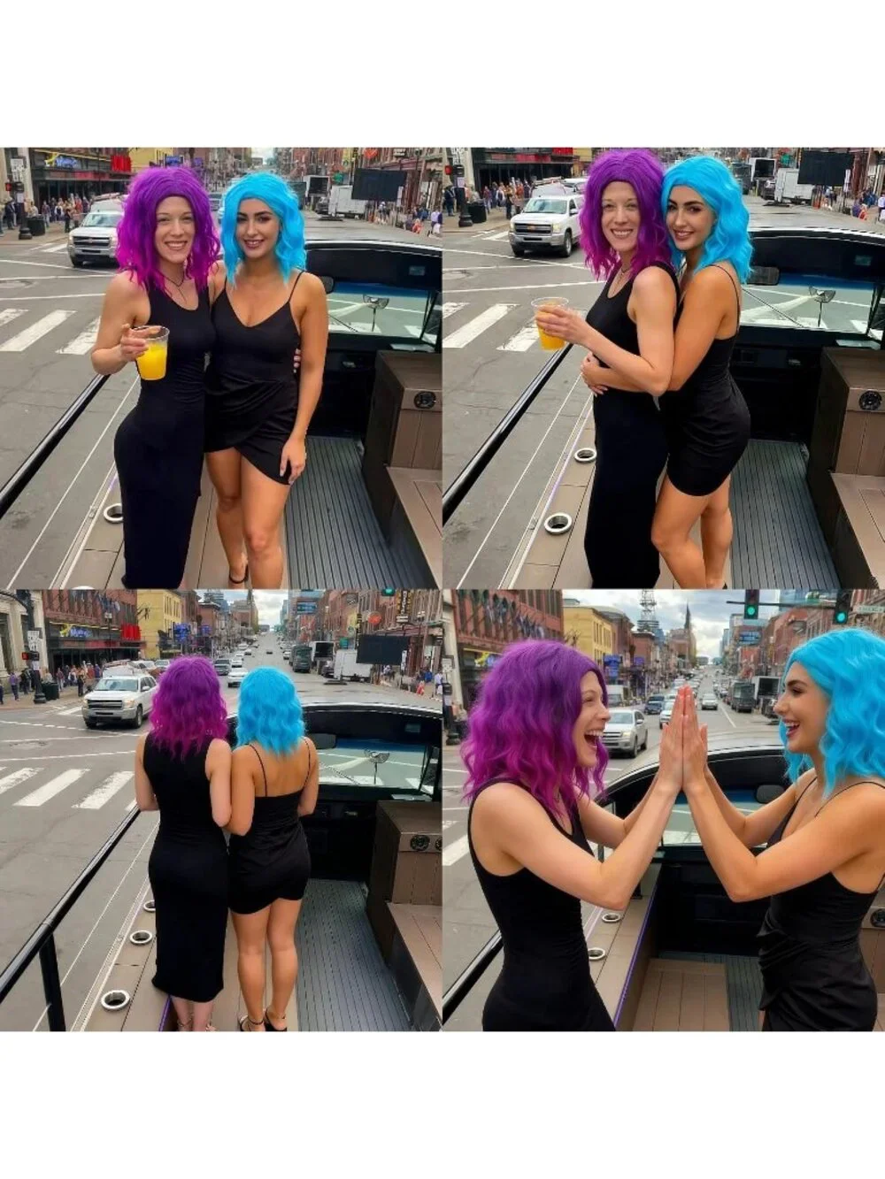 Women's Purple Ombre Wavy Curly Bob Wig Heat Resistant Cosplay Halloween Party